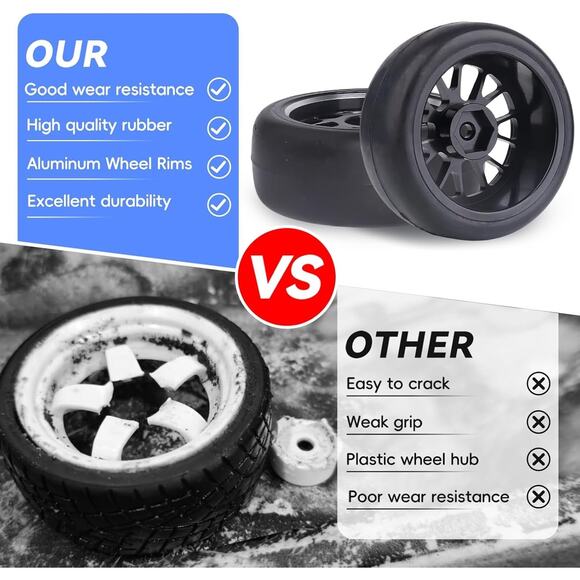 PreGlued Aluminum 12mm Hex RC Wheels and Tires OD 2.56 for 1/10 Drift Car - Picture 8 of 10